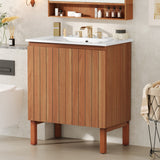 30" Natural Wood Bathroom Vanity with Ceramic Sink by christopher knight home