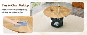 47.3-Inch Diameter Modern Circular Dining Table with Double-Layer Storage - Black, Wood