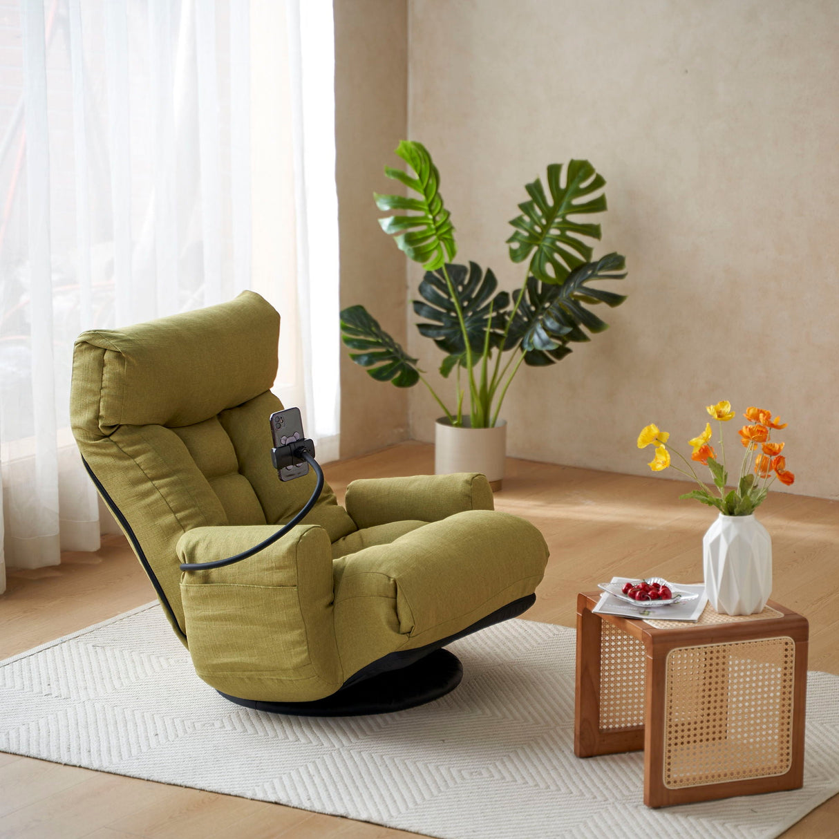Adjustable Swivel Lounge Chair With 360 Degree Rotating Seat And Headrest Support