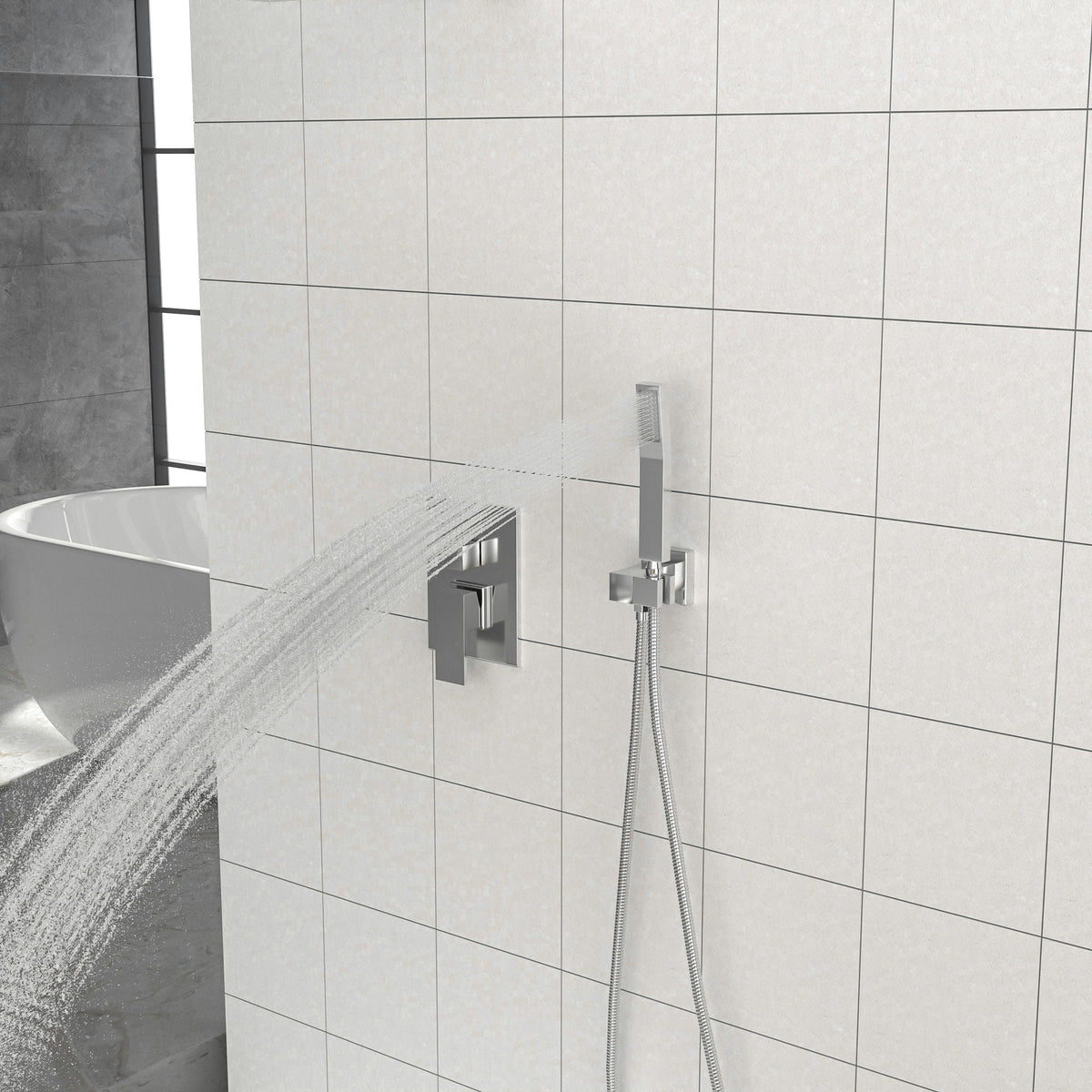 Dual Shower Head System with 12" Square Rain Shower and Valve - Black, Gray, Pearl Silver, Gold