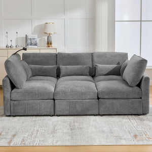 Modern Modular U-Shaped Sofa Bed With Movable Ottoman, USB Ports, Phone Holder
