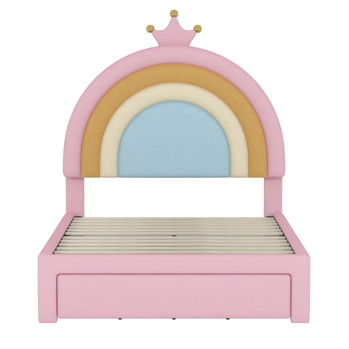 Upholstered Rainbow Design Bed, Princess Platform Bed With Storage Drawer