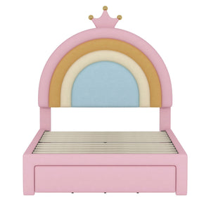 Upholstered Rainbow Design Bed, Princess Platform Bed With Storage Drawer