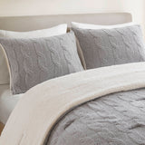 3 Pieces Full/Queen Cable Knit Chenille Comforter SetGray