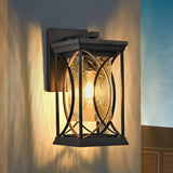 14'(H) Black Outdoor Wall Lantern with Crackled Glass