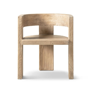 Soren Solid Reclaimed Elm Sculptural Accent Curved Dining Chair, Heritage Light Natural Brown