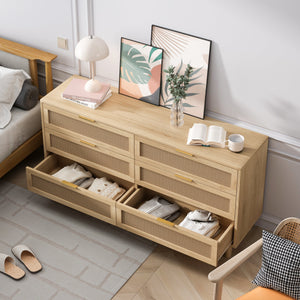 6-Drawers Rattan Storage Cabinet Natural