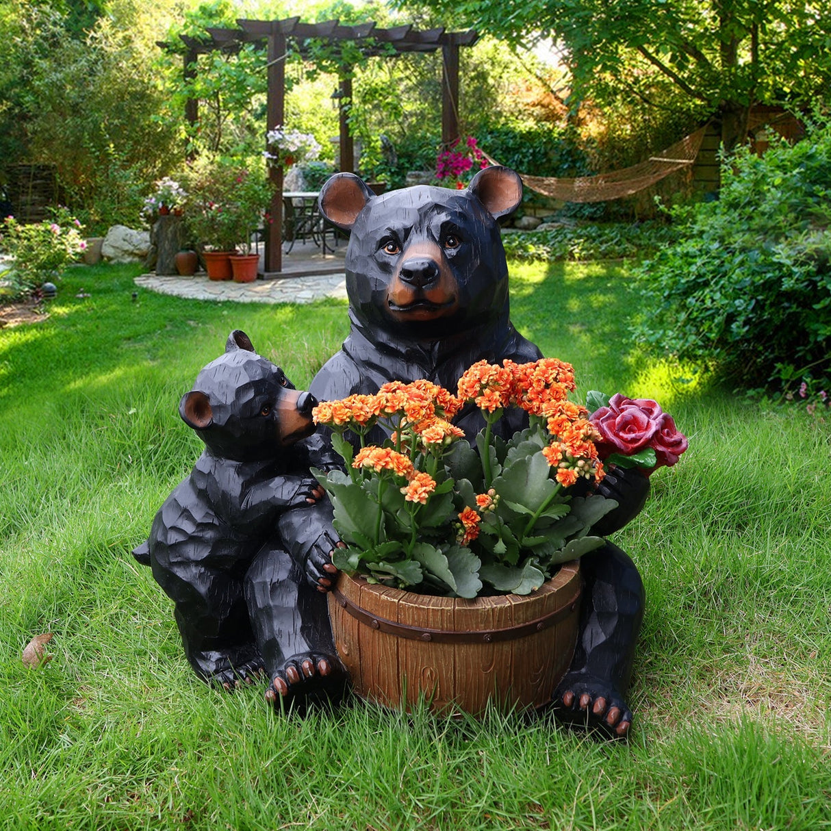 Outdoor Garden Sculpture Bear Flower Pot Planter