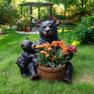 Outdoor Garden Sculpture Bear Flower Pot Planter