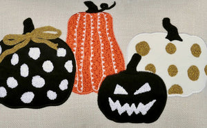 Halloween Pumpkin Embroidered Throw Pillow – Spooky Polka Dot