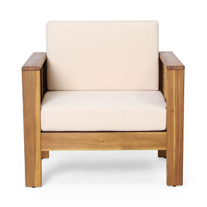 Acacia Wood Loveseat And Coffee Table Set With Cushions