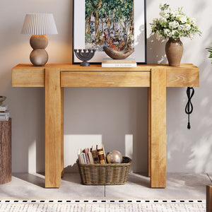 TREXM Rustic Minimalist Console Table with Hidden Drawer