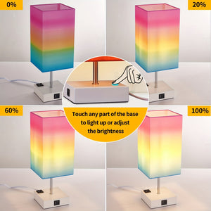 Touch Table Lamp with USB & Outlet – Modern Fabric Shade Bedside Light for Bedroom
