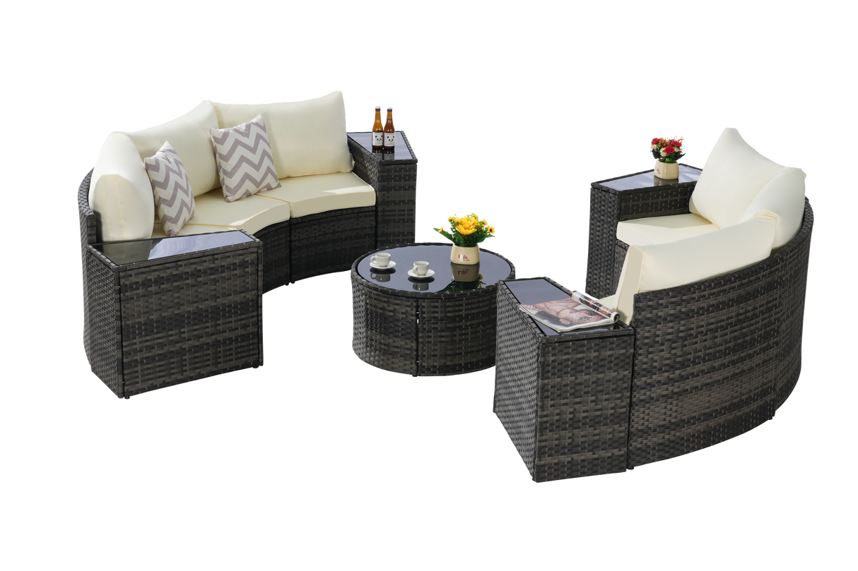 Outdoor Patio Furniture 11-Piece Half-Moon Sectional Round Patio Sofa Set