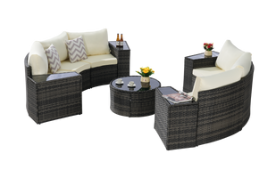 Outdoor Patio Furniture 11-Piece Half-Moon Sectional Round Patio Sofa Set