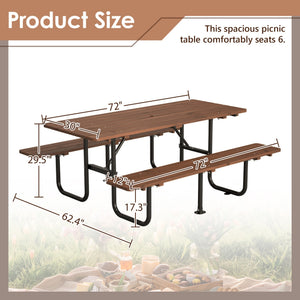 72" Rectangular Outdoor Picnic Table for 6 Person