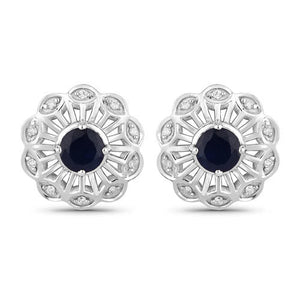 0.60 Carat Genuine Blue Sapphire and White Diamond 14K White Gold Earrings