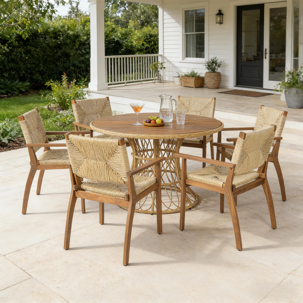 Durable Outdoor Dining Chair with Acacia Wood Frame and Wicker Seat
