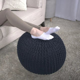 Bordeaux Knitted Cotton Round Pouf Ottoman Floor Cushion
