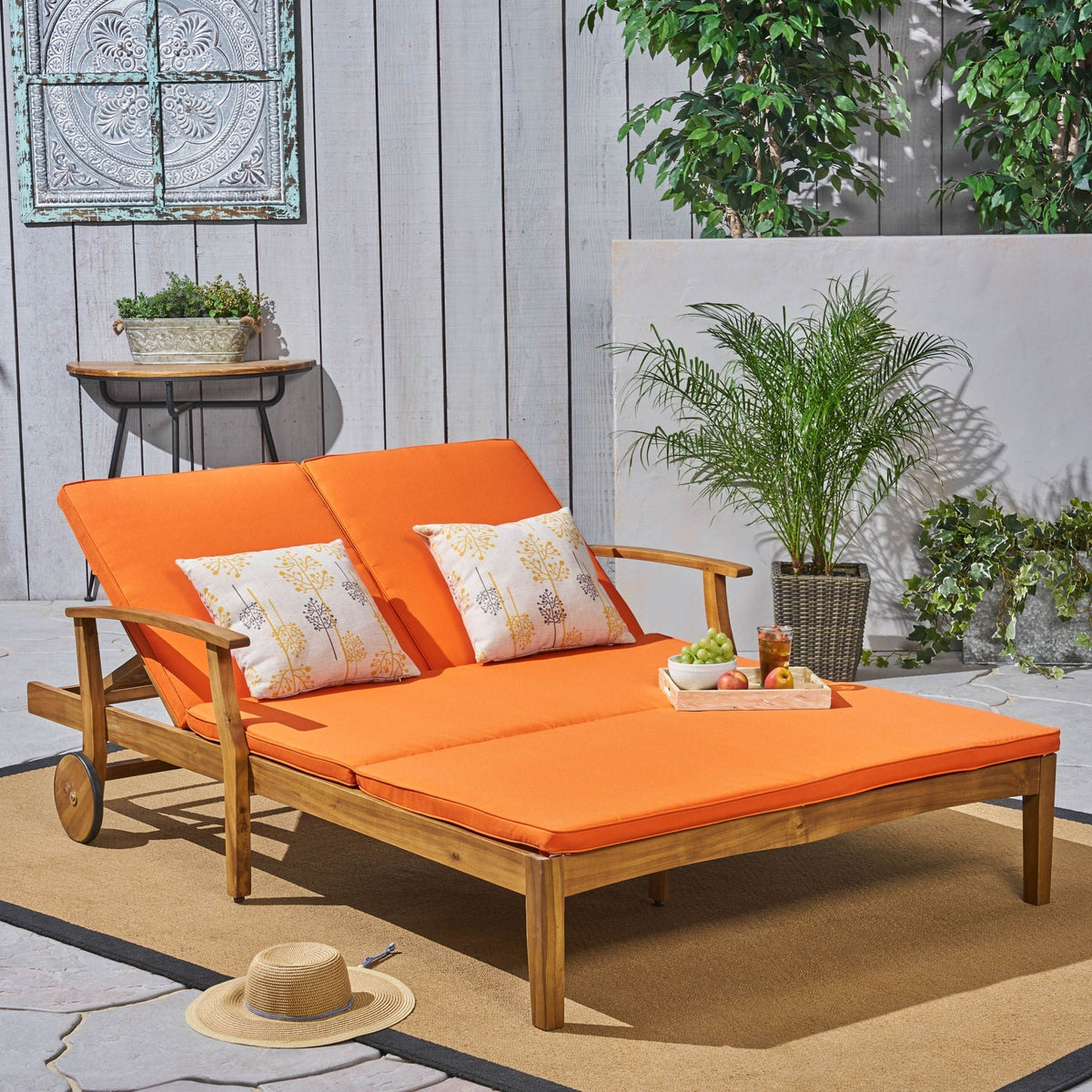 Etherealize - Outdoor Adjustable Double Chaise Lounge With Water Resistant Cushions