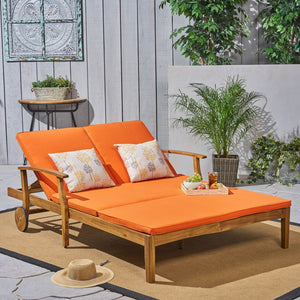 Etherealize - Outdoor Adjustable Double Chaise Lounge With Water Resistant Cushions