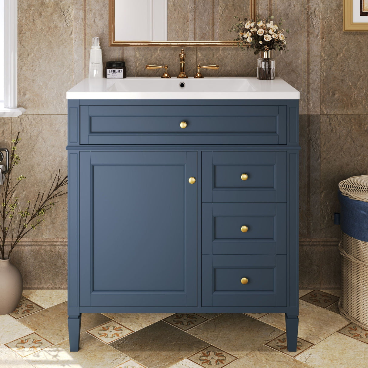 Single Bathroom Basin Sink Vanity Top with 3 Faucet Holes