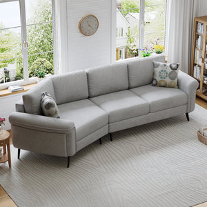111" Upholstered 3-Seater Sofa with Curved Design and Two Printed Pillows