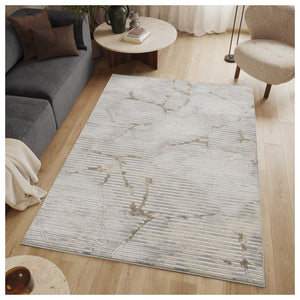 Geometric Area Rug with 3D Effect - Ivory / Gray