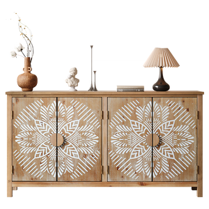 60" Wood Accent Cabinet with 4 Doors - Antique Brown and White