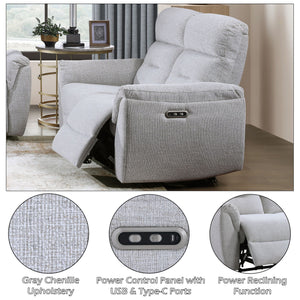 Eastre - Power Motion Loveseat With USB Port - Gray