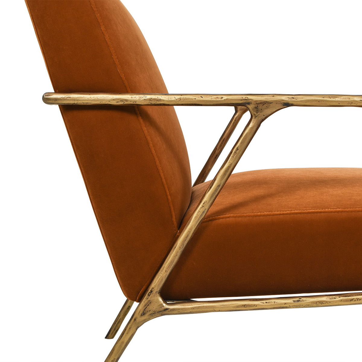 Hammered Brass Upholstered Accent Arm Chair with Performance Upholstery - Orange or Dark Green