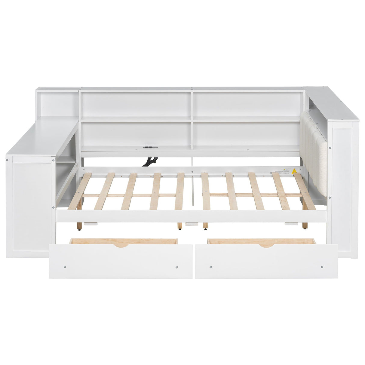 Platform Bed With Storage Shelves, Drawers, Charging Station, LED, Desk