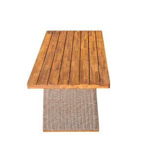 Outdoor 6 Pieces Acacia Wood Dining Set with Handwoven Rattan Legs, Brown Wicker