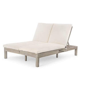 TREXM 5-Position Adjustable Backrest Double Chaise Lounge Outdoor