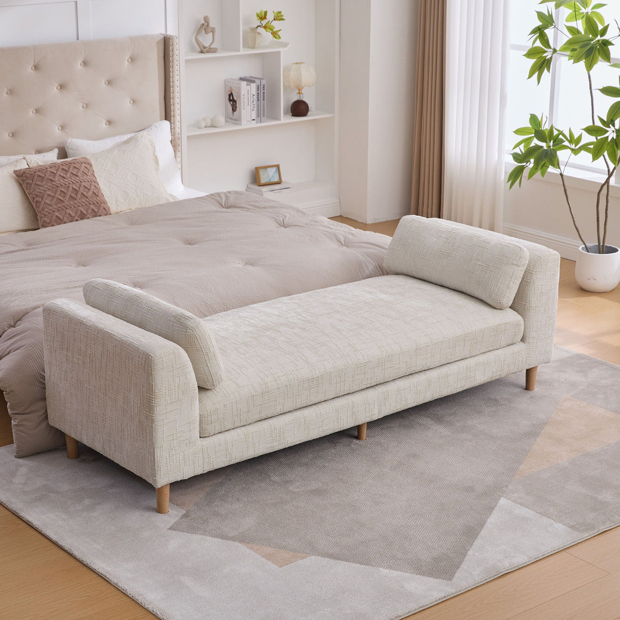 Modern Upholstered End Of Bed Bench With Armrests