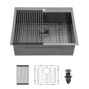 Drop In Kitchen Sink with Nano Technique Gunmetal Finish - Black