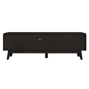63'' Dark Rattan TV Stand with 2 Storage Cabinets and Solid Wood Legs