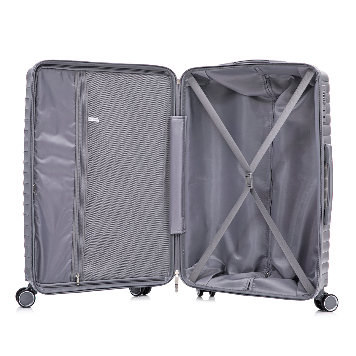 4-Piece PP Spinner Wheel Luggage Set with Cosmetic Case, Light Gray