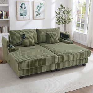 Modern Chaise Sofa With Adjustable Backrest, Cup Holders, Phone Holder & Storage Compartments