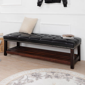 Bedroom End Of Bed Bench Tufted Upholstered End Of Bed Bench End Of Bed Entrance Shoe Bench With Nailhead Trim And Shelf Bedroom Upholstered Bench Living Room Shoe Rack Footstool