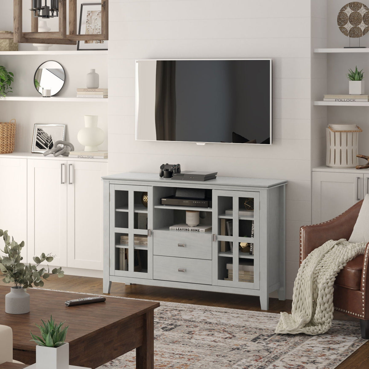 Handcrafted Tall TV Media Stand with Glass Doors and Storage - Multiple Colors