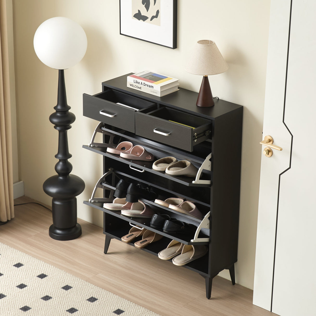 Large Size Shoe Cabinet - Freestanding Tipping Bucket Organizer