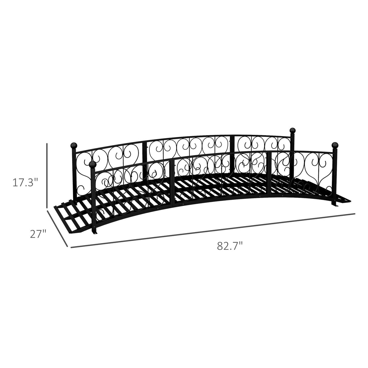Outsunny 7' Metal Arch Garden Bridge with Safety Siderails, Decorative Arc Footbridge with Delicate Scrollwork 'S' Motifs for Backyard Creek, Stream, Fish Pond, Black