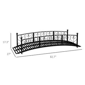 Outsunny 7' Metal Arch Garden Bridge with Safety Siderails, Decorative Arc Footbridge with Delicate Scrollwork 'S' Motifs for Backyard Creek, Stream, Fish Pond, Black