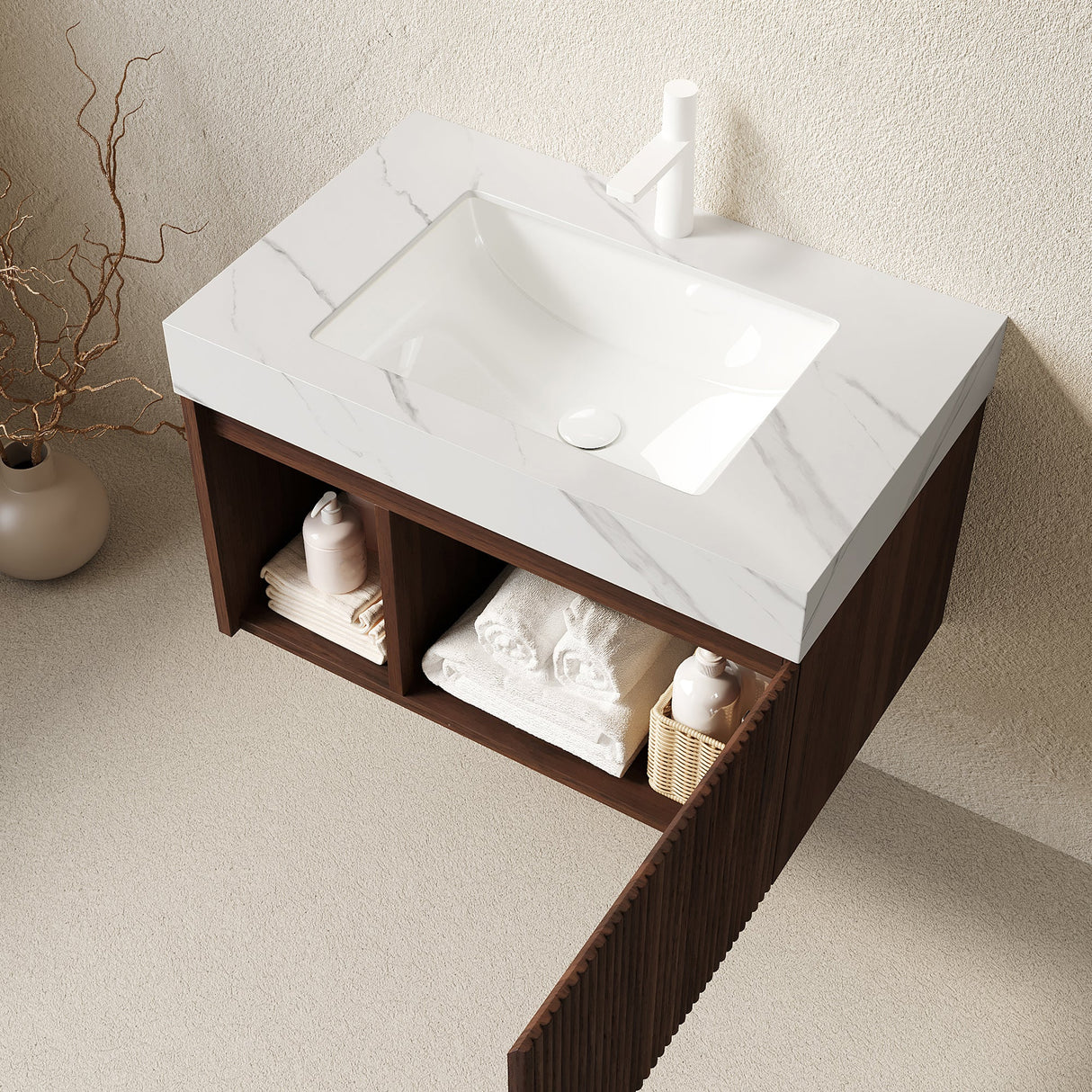 EIDEN 30" Bathroom Vanity & Sink, Floating Storage Cabinet, Carrara