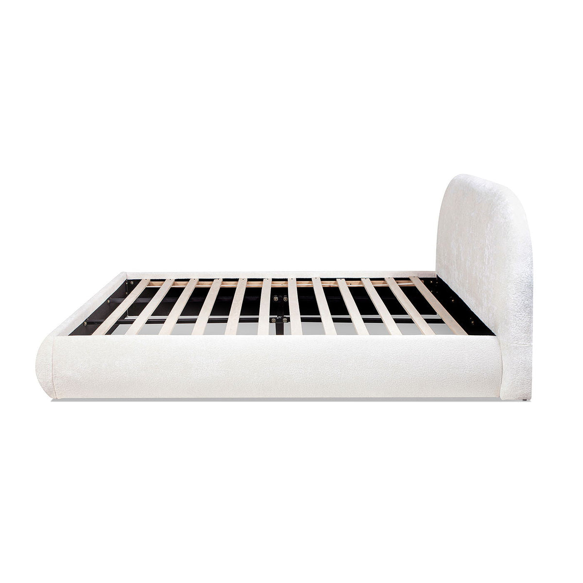 Archie Puffy Grounded Upholstered Platform Bed with Rounded Headboard - Green, White, Beige