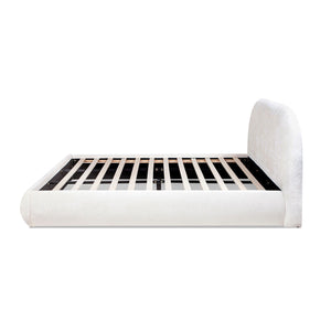 Archie Puffy Grounded Upholstered Platform Bed with Rounded Headboard - Green, White, Beige