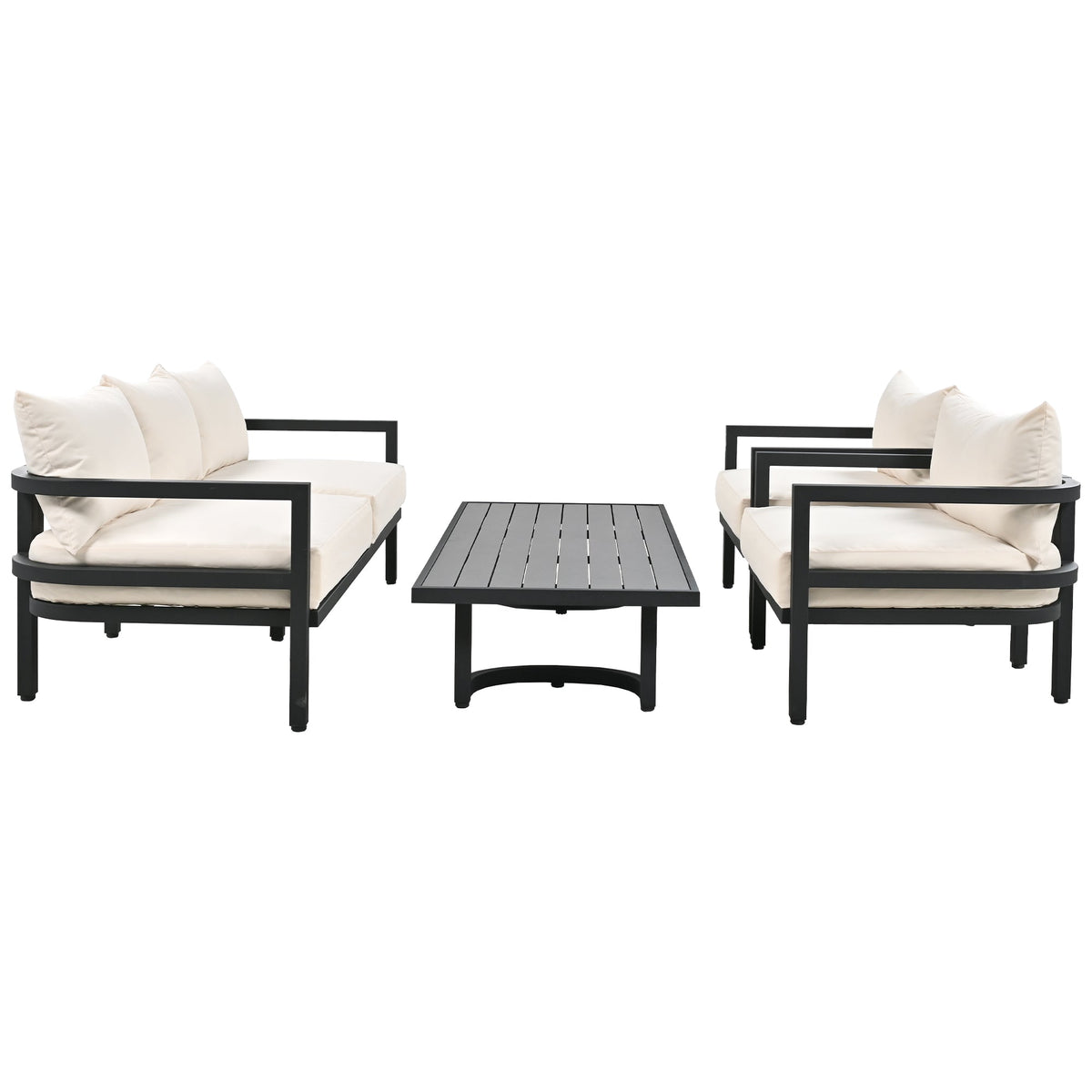 Multi-Person Outdoor Steel Sofa Set with Coffee Table - Beige or Gray