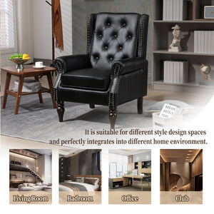 Modern Accent Armchair with Black PU Leather and Wood Legs