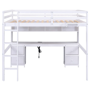 Loft Bed With Desk, Cabinets, Drawers, Charging Station And Bedside Tray